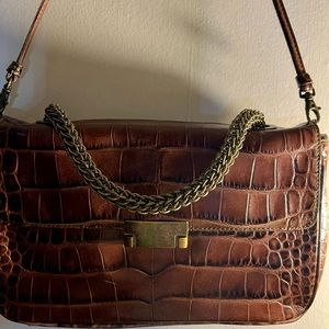 Leather Alligator Worthington purse handbag chain brown shoulder vintage 90's